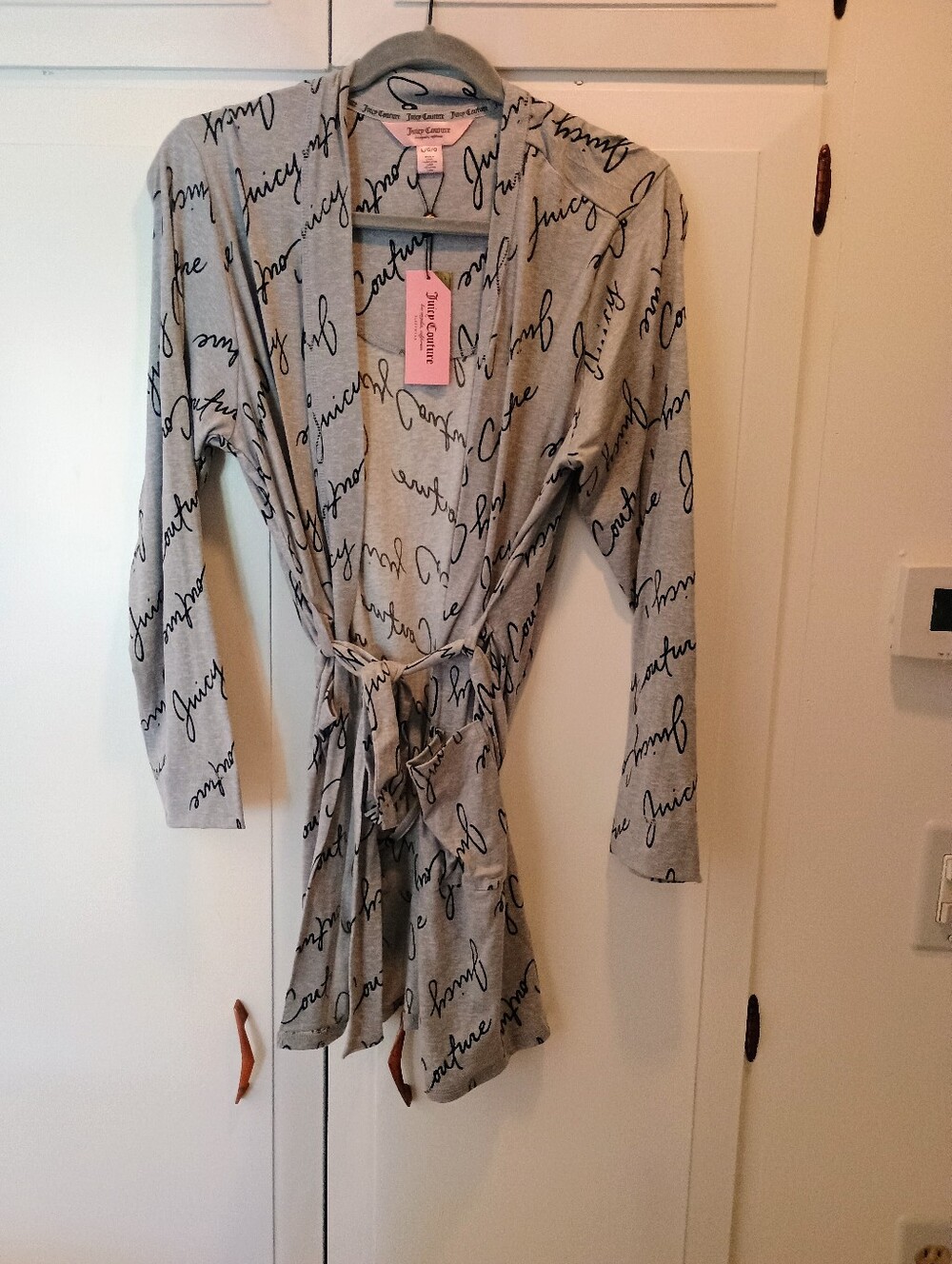 Juicy Couture Gray Script Logo Robe with Tie Waist NWT